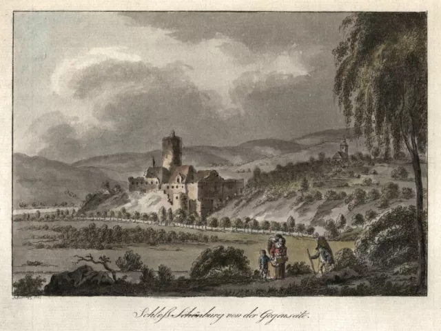 Schönburg Saale Original Umrissradierung Schwarz 1786