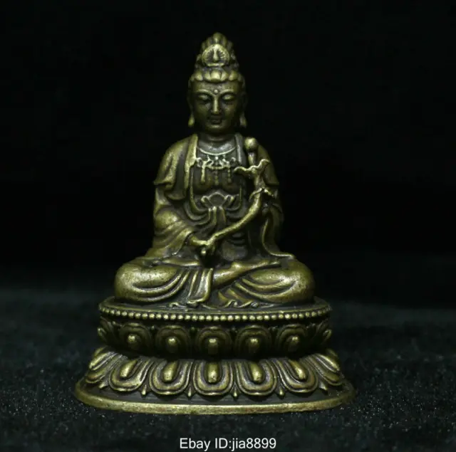 6.5 cm Chinese Buddhism Brass Copper Seat Kwan-yin Guan Yin Goddess Statue