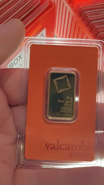 Valcambi 20 gram Gold Bar, 24K 999.9/1000