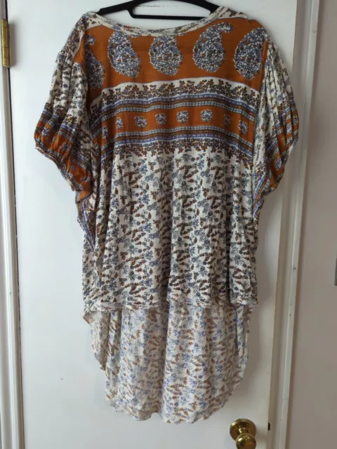 Free People Indian Pattern High Low Tee L