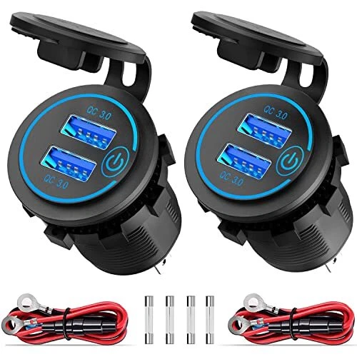 [Pack de 2] Prise de Chargeur de Moto USB 12V/24V, Prise Voiture USB Double Char