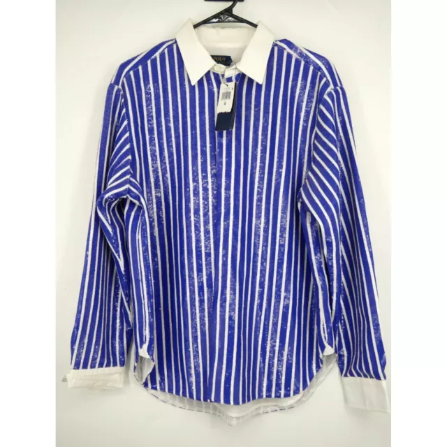 NWT POLO Ralph Lauren Sequin Stripe Long Sleeve Blouse In Blue White 12 2