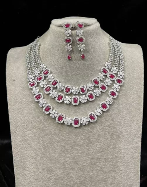 Necklace Set Bollywood Indian AD CZ Bridal Party Jewellery Set Wedding Women A++
