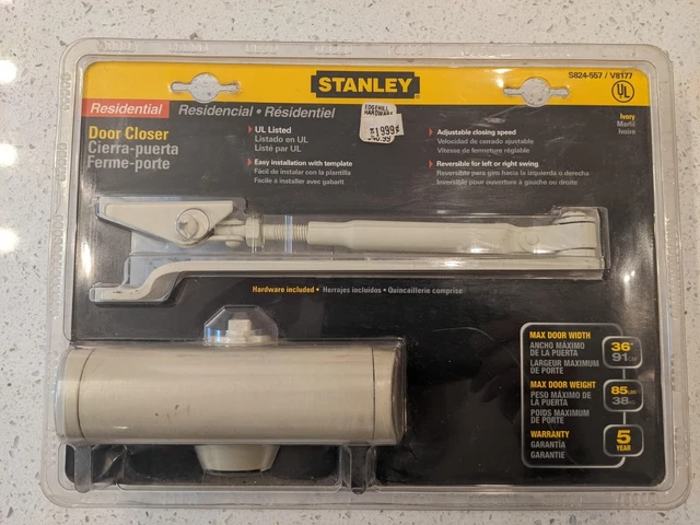 NEW! Stanley Residential Door Closer - V8177 Ivory Color