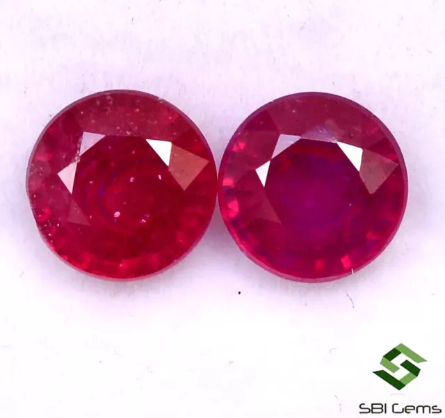 2.35 Cts Natural Ruby Round Cut Pair 6 mm Calibrated Faceted Loose Gemstones GF