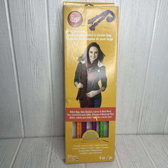 Boye Telar Largo Juego de 4 Hace Bolsas Bufandas Mantas en Caja Instrucciones