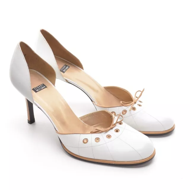 Womens Stuart Weitzman Round d'Orsay Pumps 11 B White Brown Leather Heels Shoes