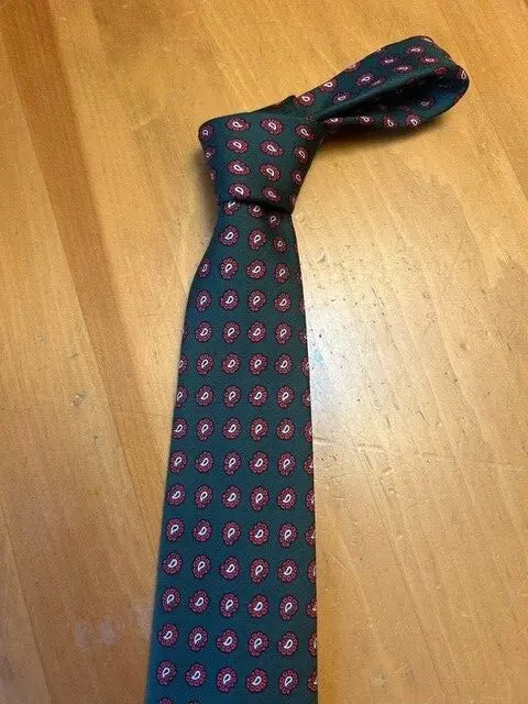 BROOKS BROTHERS MENS Tie Green Foulard Red Paisley 100% Silk Necktie ...