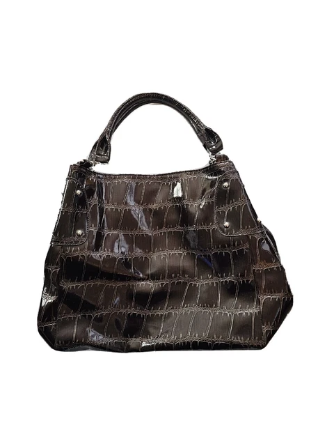 Brown Moc Croc Vinyl Shoulder Tote Bag