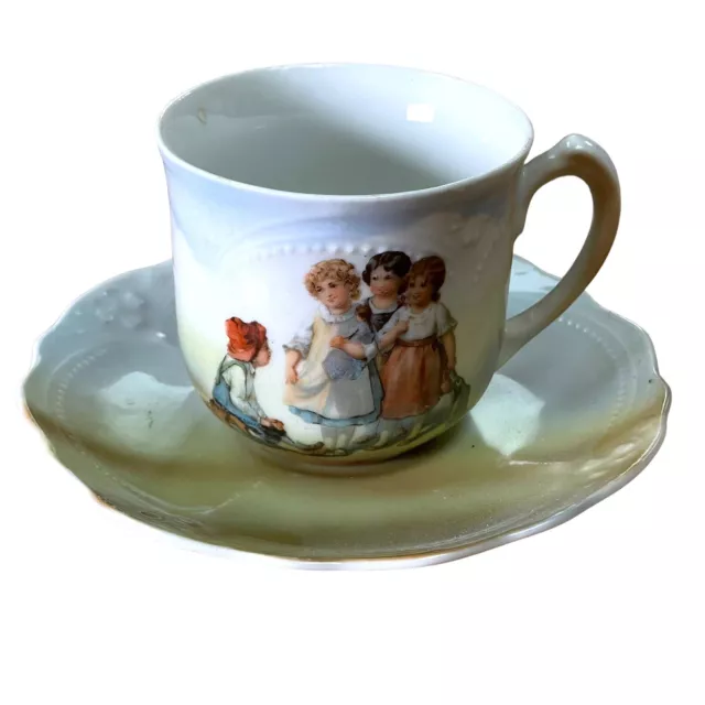 Childs Cup & Saucer Set - Children at Play - Made in Germany Early 1900s VG