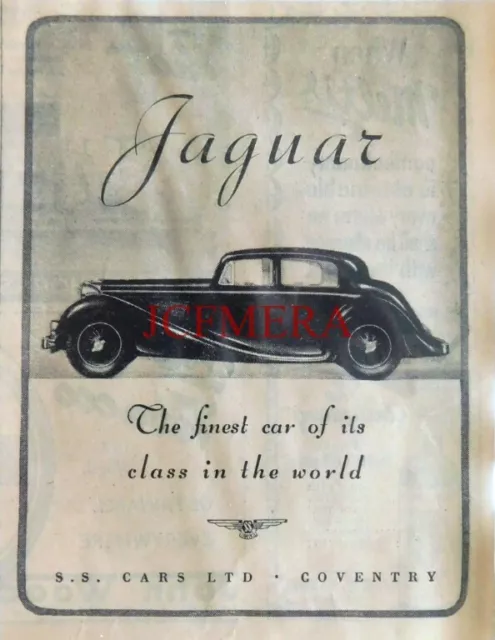Original WW2 Advert 'JAGUAR' Saloon S.S. Cars Ltd : Small Wartime Print