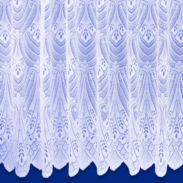 Oslo Cotton Look White Fan Lace Thick Window Net Curtain Sold by the Metre Wide