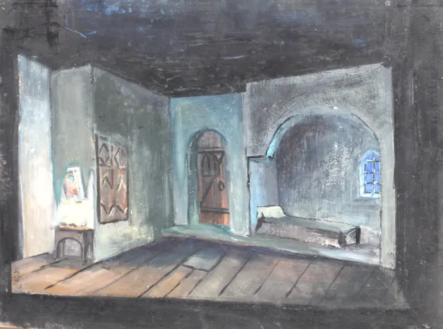 Vintage gouache painting Theater stage old house interior design