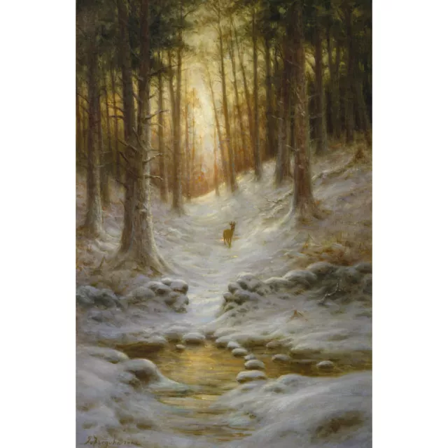 A Fawn in a Winter Landscape - J Farquharson Medici Print