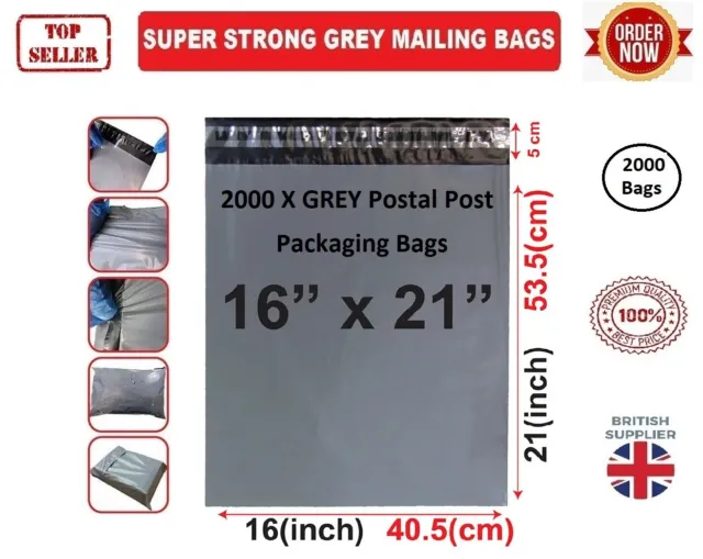 16''X 21'' GREY Strong Postage Bags Parcel Mailing Packing Self Seal X 2000