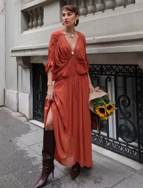 ZARA NEW BRICK Orange Viscose Midi Dress Draped Asymmetric Size M  Ref:2627/219 80.00 - PicClick UK