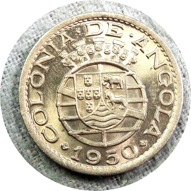 elf Angola Portuguese 50 Centavos 1950  Elephant  Zebra