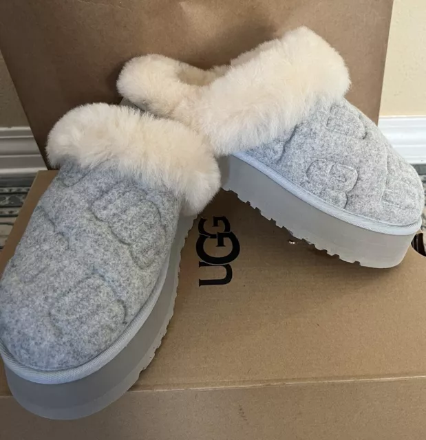 NEW WOMENS SIZE 7 Grey Ugg Disquette Felted Sheepskin Slippers 1143986 ...