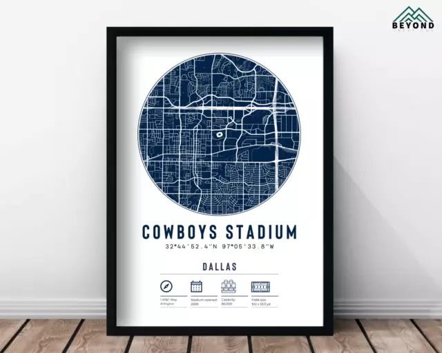 Dallas Cowboys AT&T Cowboys Stadium Minimalist Map Print Poster NFL Sport Gift