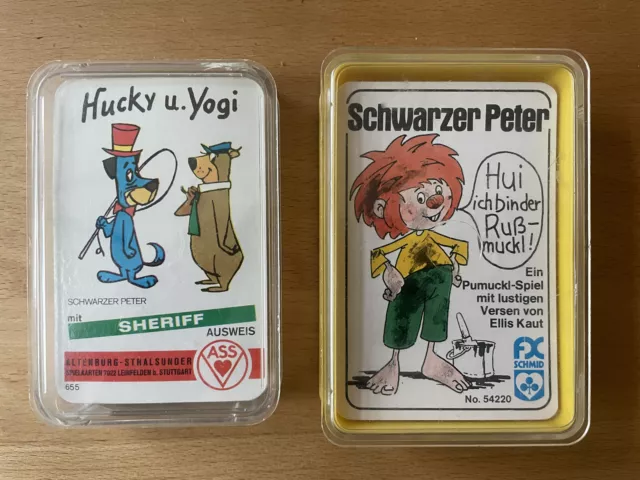 2x Schwarzer Peter Pumuckl Rußmuckl FX Schmid und Hucky u Yogi ASS Quartett