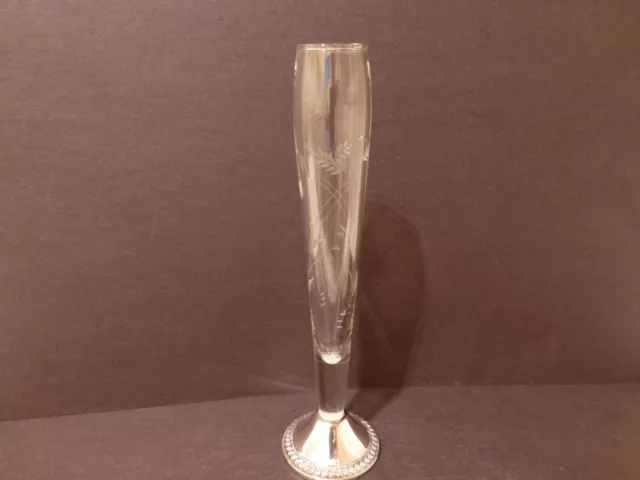 Duchin Creations Orig Etched Bud Vase Weighted Sterling Bottom c 50s (LM