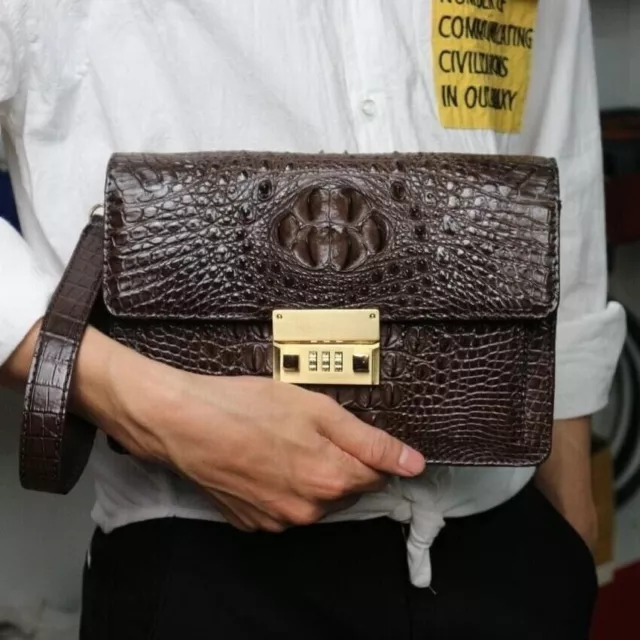 Brown Crocodile alligator leather skin men wallet clutch bag, leather pouch bag