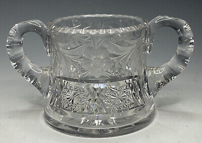 Antique 20th C. American Brilliant Cut Glass Tuthill Sugar Bowl Flower Etched