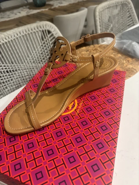 NIB TORY BURCH Miller Logo 60mm Wedge Sandal Dusty Cypress brown saddle size 7.5 199.00 PicClick