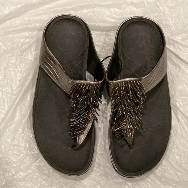 Fitflop Cha Cha Bronze Metallic Beaded Thong Sandal Size 7 EU38
