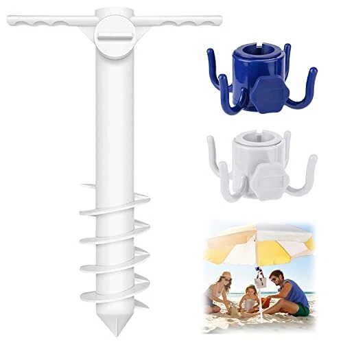 Support Parasol à Visser pour Plage avec Deux Crochets Pied de Parasol Porte-...