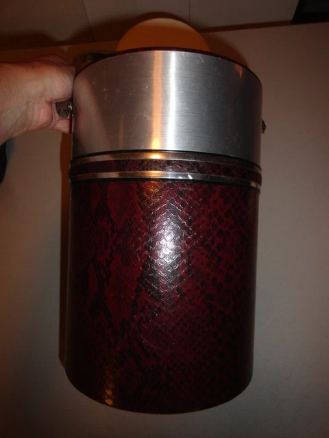 Vintage Georges Briard 5qt Ice Bucket Red & Black Snakeskin & Stainless 11" tall