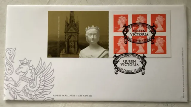 GB QEII 2001 Queen Victoria Pannello macchina autoadesivo RM FDC East Cowes SHS