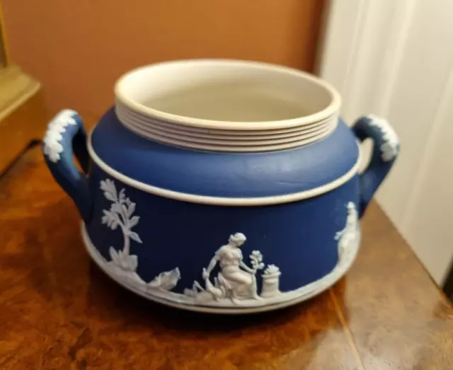 Antique Adams of Tunstall Dark Blue Jasperware Open Sugar Small Bowl