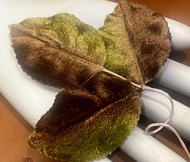 vintage millinery 1940s velvet leaves green brown 1 tri leaf spray Japan