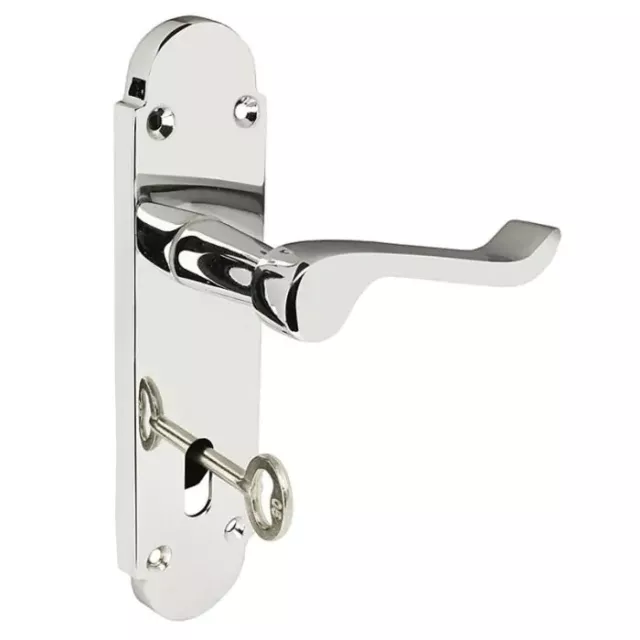 Shaped Scroll Polished Chrome Door Handle Set either Latch, Bathroom, Lever lock