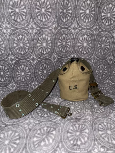Vintage US Military Army Aluminum Canteen With Cover, Cup, & Belt
