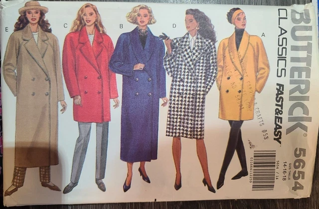 5654 Vintage Butterick Sewing Pattern Misses Very Loose Fitting A line Coat OOP