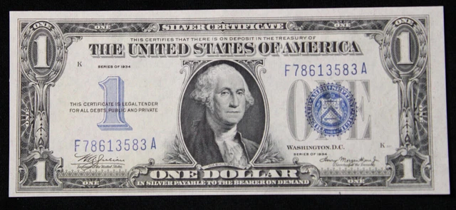 RARE 1934 $1 **FUNNY BACK** BLUE Seal SILVER Certificate