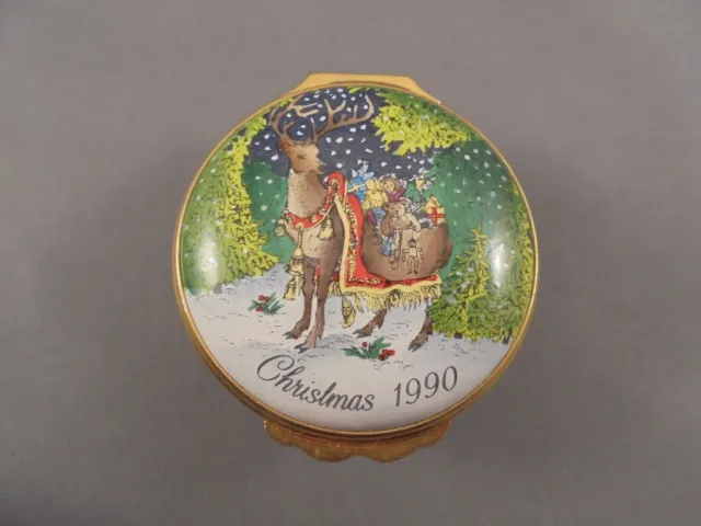 Halcyon Days Enamels England Neiman Marcus Trinket Box Christmas 1990 Reindeer