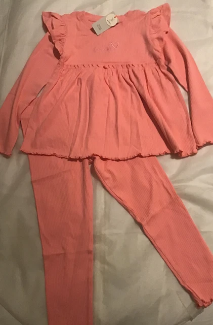 River Island Mini Girls Aged 2-3 Years Bright Pink Peplum Ribbed Set BNWT