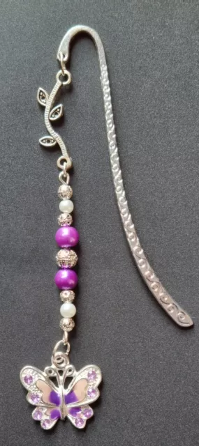 A Beautiful Tibetan Silver Butterfly, Purple, & White Bead  Bookmark. New.