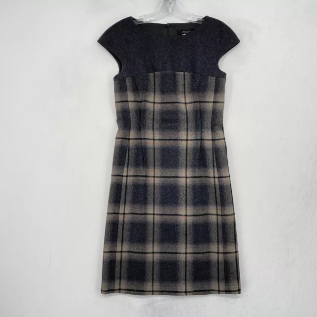 Max Mara Weekend Elicia Dress Size 2 Gray Plaid Wool Blend Boat Neck Sheath