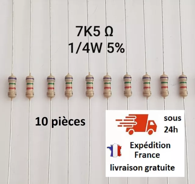 Résistances 1/4W 5% 10×7,5KΩ (kilo ohm) +10×5,6KΩ offre spéciale