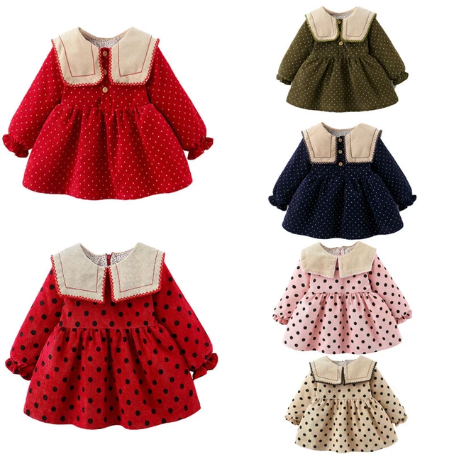 Abito per bambine carino con stampa a puntini abiti a linea compleanno abbigliamento casual abbigliamento
