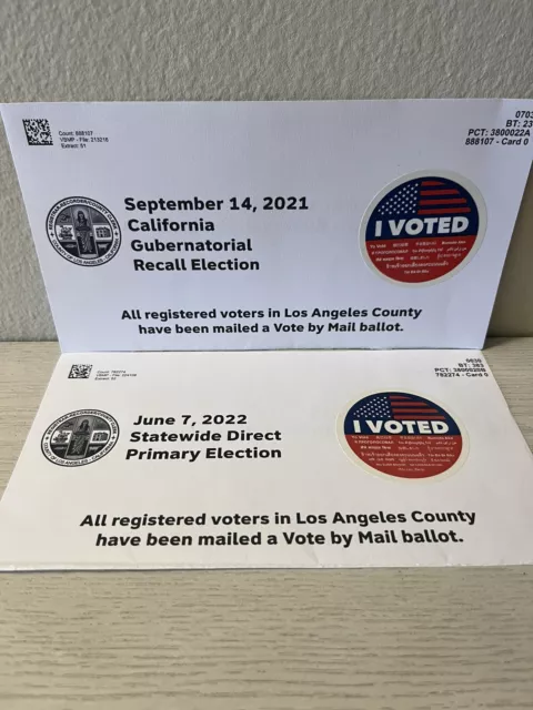 11 “I Voted” California Stickers 9/14/21 Gubernatorial Recall 6/7/22 Primary Lot