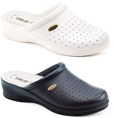BLU TIGLIO ciabatte donna sanitarie vera pelle antiscivolo bianco blu made in italy 