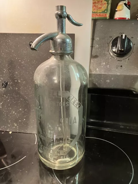 Vintage Clear Glass Blue Bell Seltzer Bottle