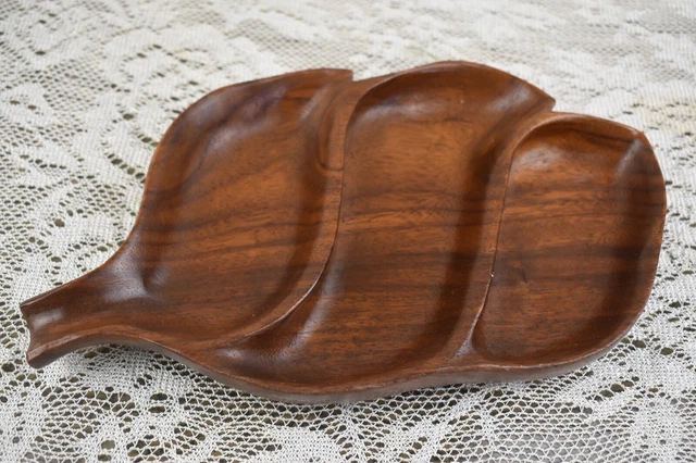Wooden Handcrafted 3 Compartments Leaf Tray