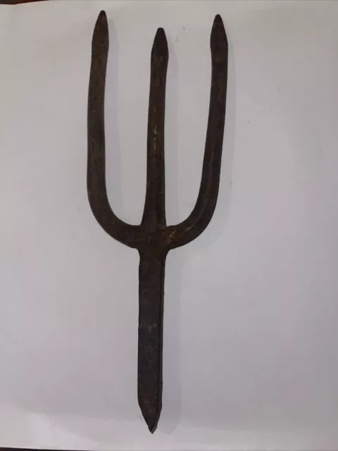 Primitive Antique Blacksmith Hand Forged Iron 3 Prong Frog Fish Eel Spear / Gig
