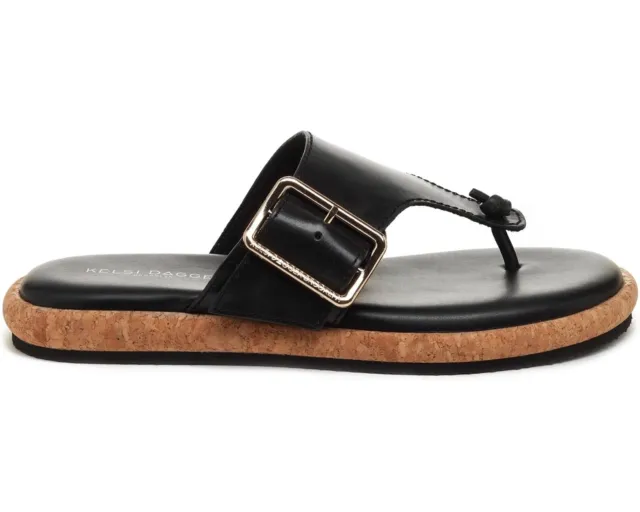 A592703 New Kelsi Dagger Leather Buckle Thong Sandals Black Theory Size 7.5 M